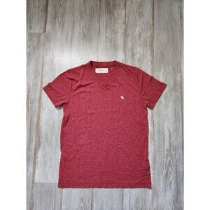 Abercrombie & Fitch Soft A&F Tee Red Mens T-Shirt Moose Logo V-Neck Sz S EUC